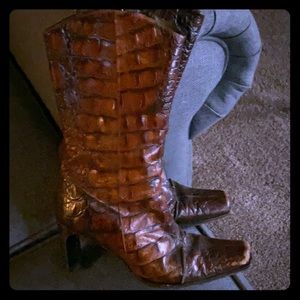 Brown crocodile embossed Donald Pliner boots
